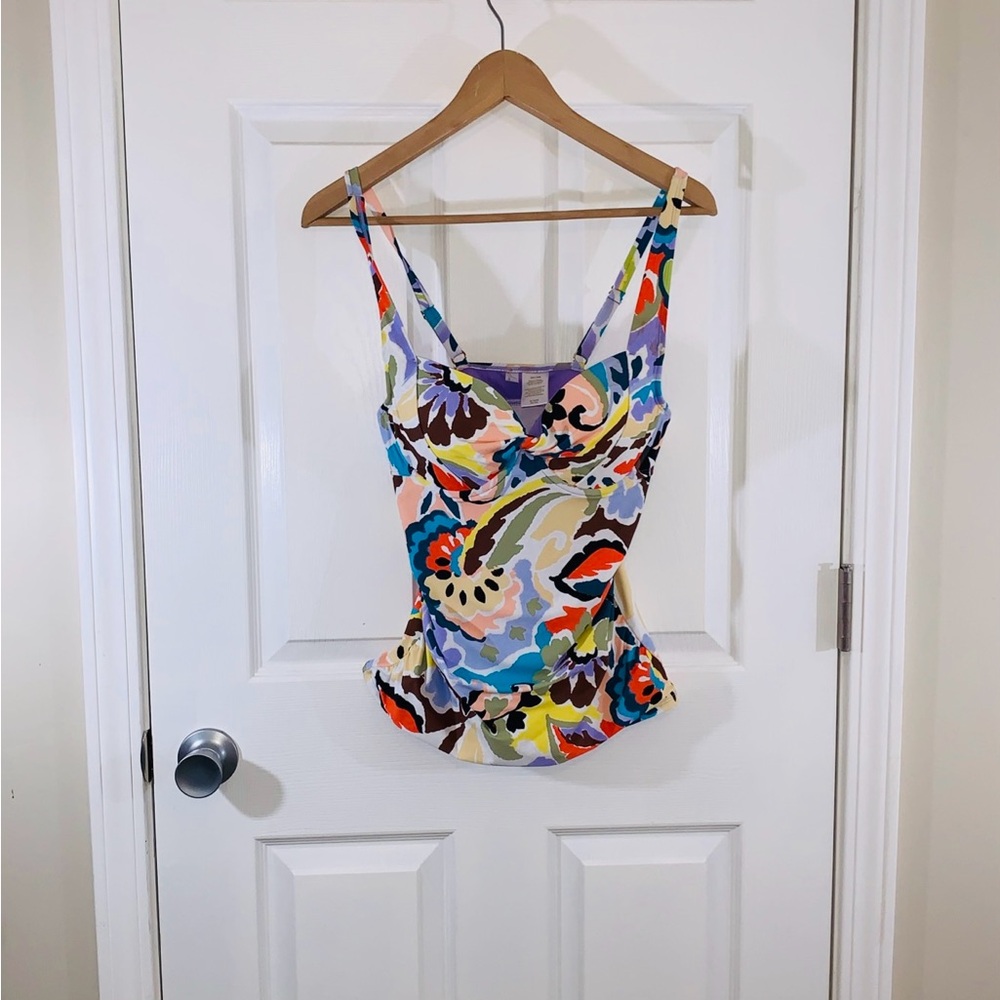Anne Cole Blue and Purple Floral Designer Swim Tankini with Straps & Bra 36C/38B